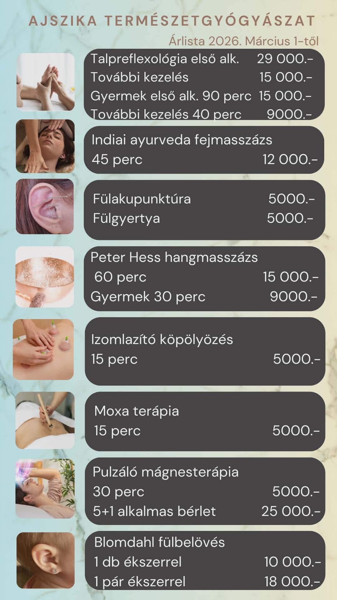 Ajszika Természetgyógyászat árlista